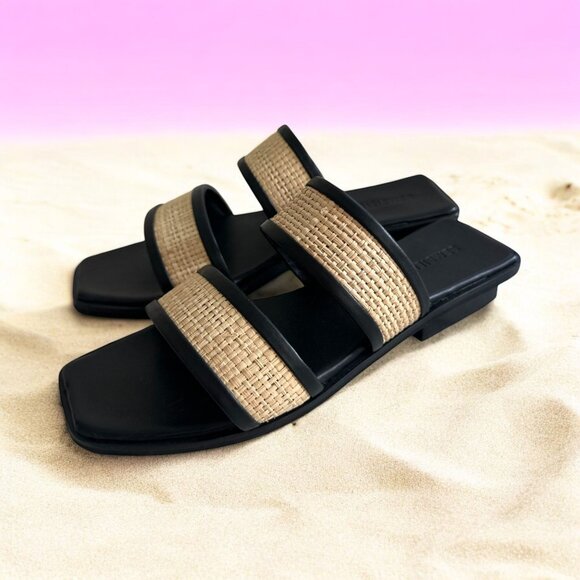 BEMBIEN Shoes - BEMBIEN Bria Black Raffia Leather Sandals Size 37